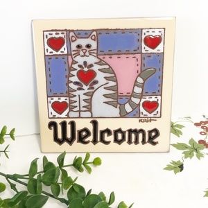 Earthtones Ceramic Tile Trivet Welcome Cat